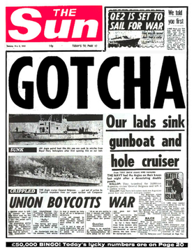 The Sun front page, May 4 1982: GOTCHA — Our lads sink gunboat and hole cruiser